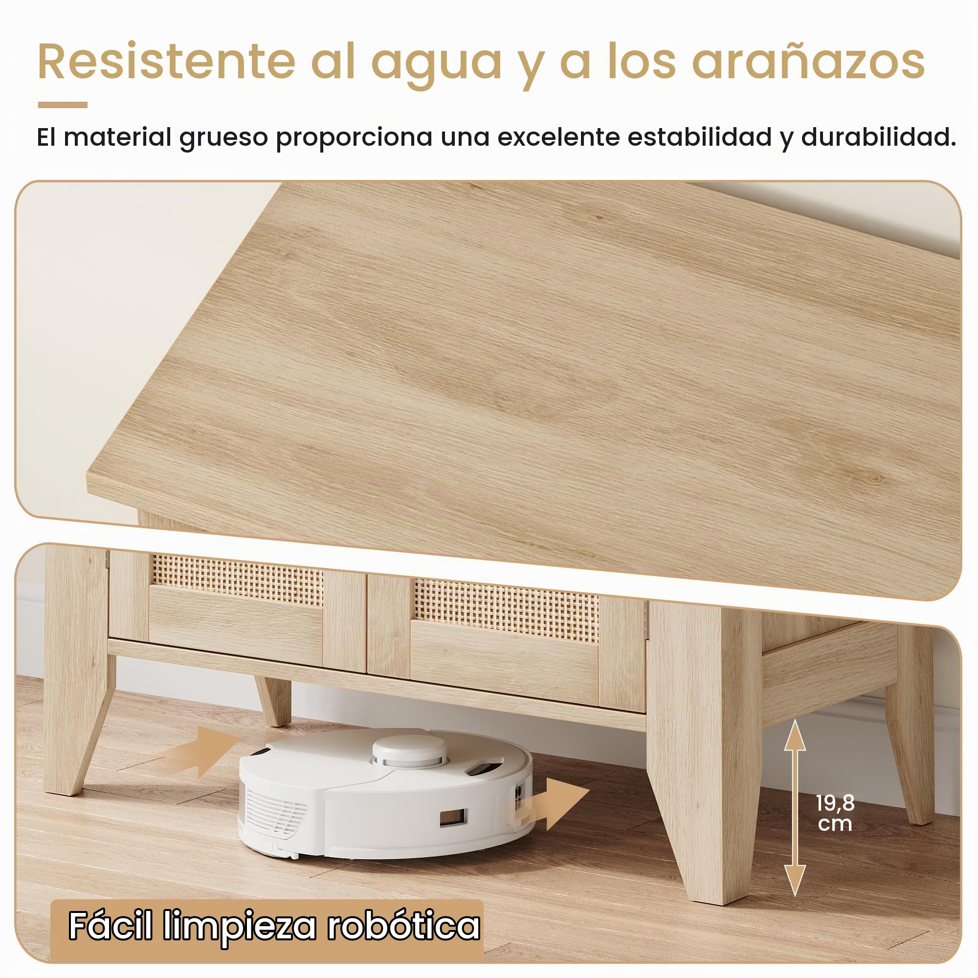 Garvee Aparador De Ratán, Mueble Auxiliar De Cocina Estrecho De Madera con Estante Ajustable, Organizador Rústico para Comedor, Salón y Espacios Pequeños, Madera Natural 80×40×83 cm