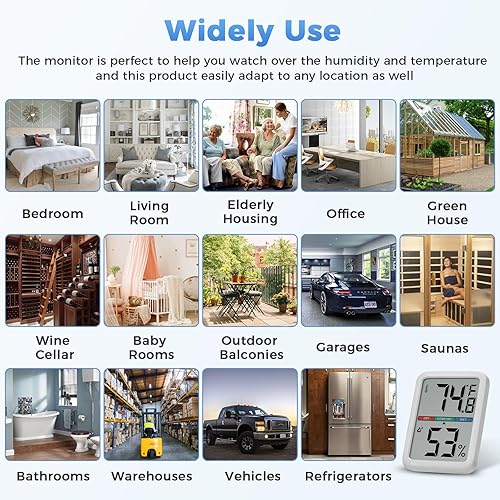Miniatura 7 de Termómetro digital higrómetro, termómetro de habitación con pantalla LCD grande, termómetro de pared para interiores con alta precisión, adecuado