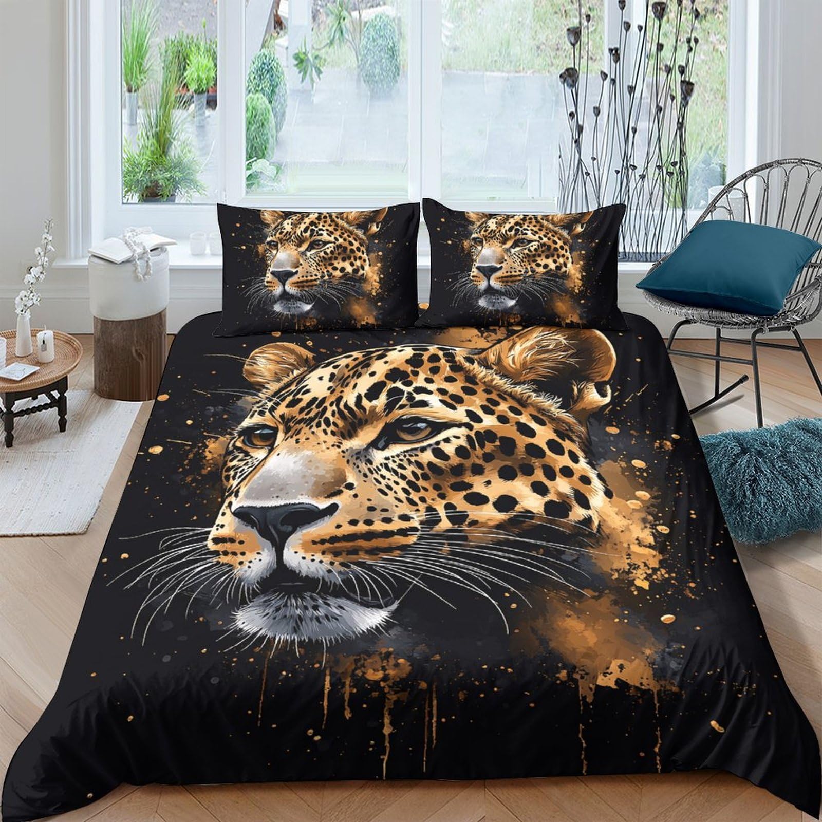 Ctjqhvkz Style-2 3D Printed Leopard Face Fitted Sheet Microfiber Soft Animal Art Bed Cover For Bedroom Guest Room Decor Easy Care Single（135X200cm）