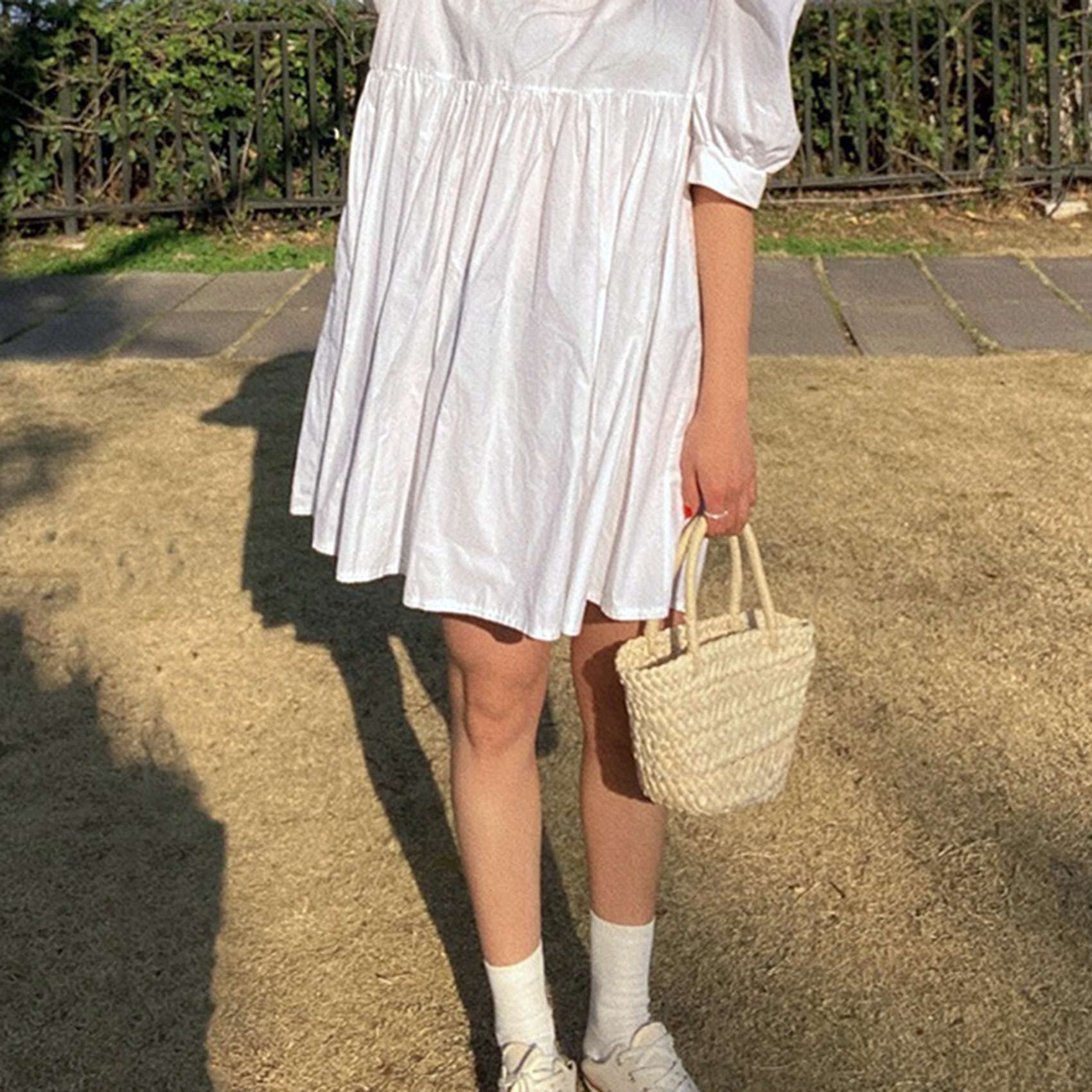 Borsa in Rattan di Paglia Intrecciata Fatta a Mano con Mais, Beige