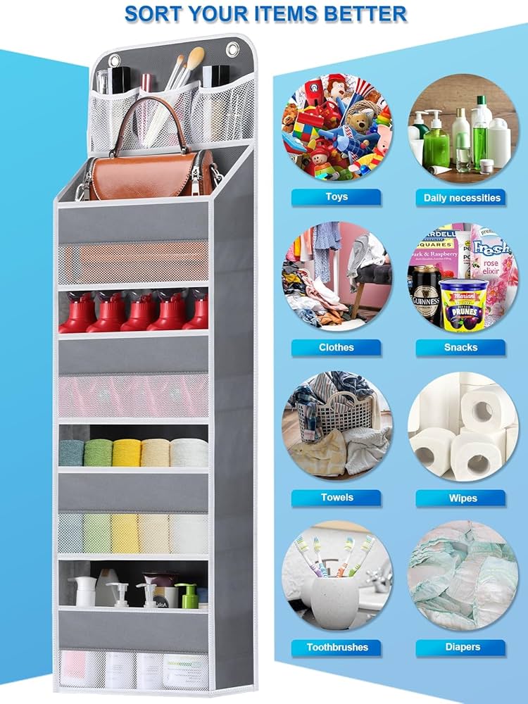 Cragmut 2 Pack Over The Door Hanging Storage Organizer With 5 Mesh Pockets Large Capacity For Bedroom, Bathroom, Closet