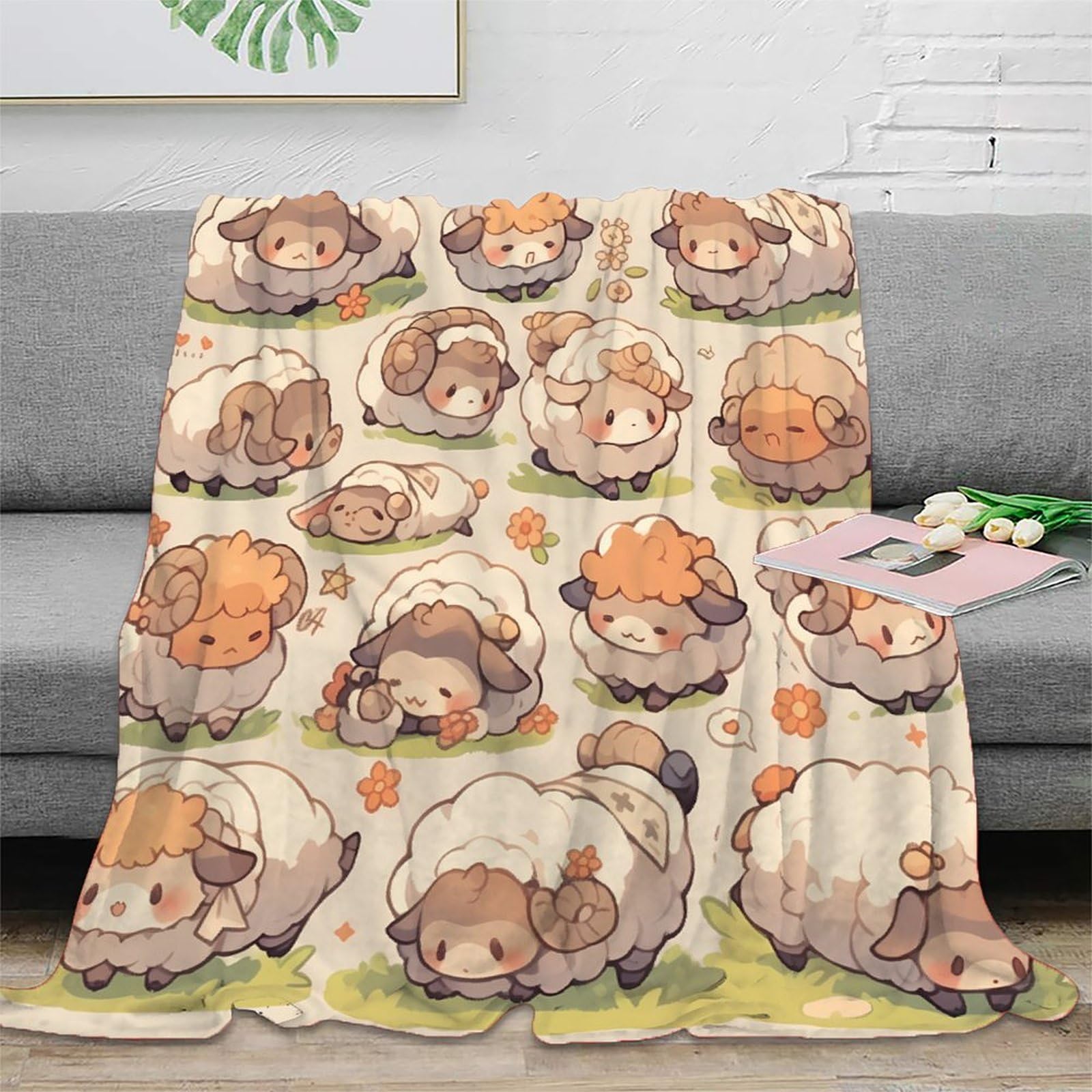 Couverture canapé mouton 150x200cm en microfibre imprimée 3D