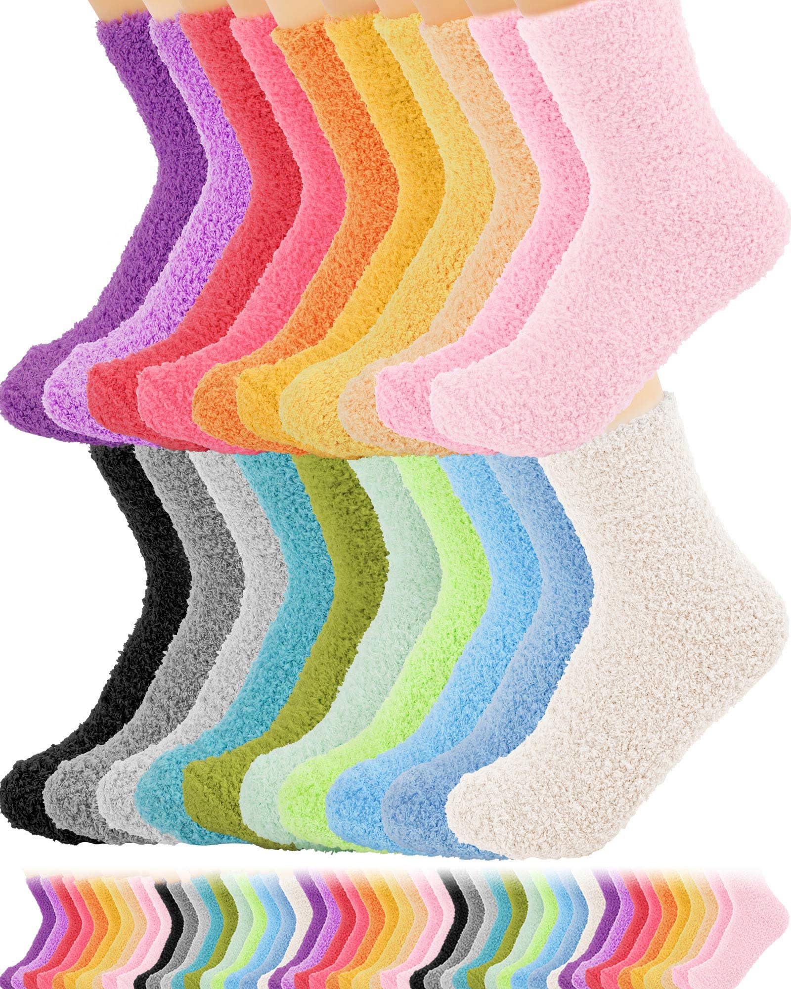 Taiyin100 Pairs Bulk Fuzzy Socks Women Gifts Fluffy Plush Winter Warm Slipper Sock Christmas Stocking Decor (Bright Style)
