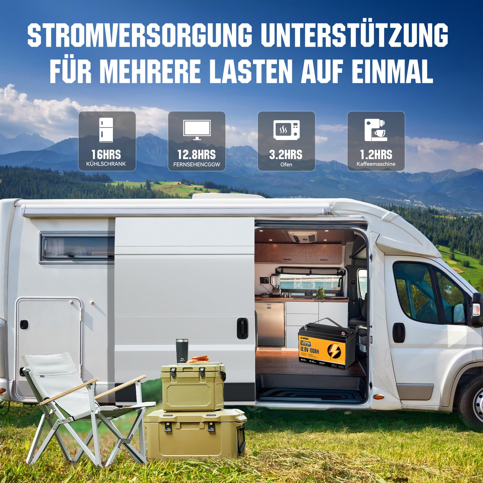 12V 100Ah LiFePO4 Batterie, Eingebauter 100A BMS, 18000 Tiefzyklen, Gruppe 31, Leichte Lithium-Eisenphosphat-Batterie für Hausenergie, Wohnmobil, Trolling-Motor, Marine, Solar, Off-Grid