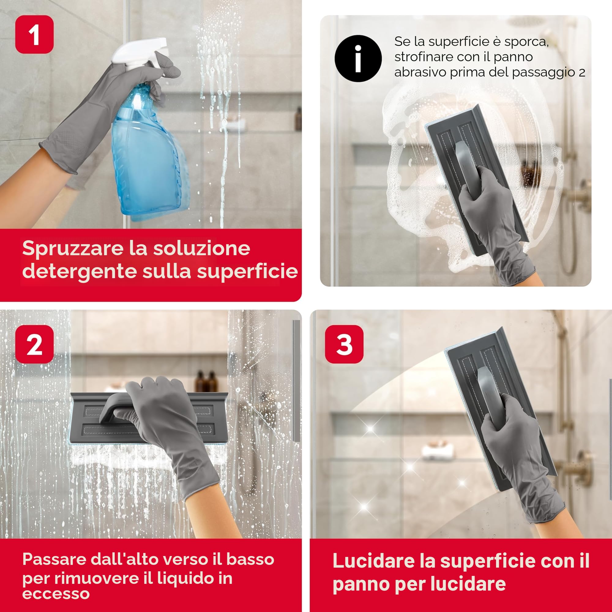 Tyroler Tergivetro da Doccia 25cm, Silicone 100% | 2 Panni in Microfibra per Strofinare e Lucidare | Multi-Superficie - Specchio, Marmo, Cucina, Piastrelle e Tiracqua da Doccia | Tergivetro per Doccia