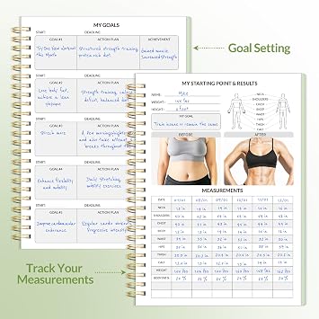 Fitness Journal Workout Planner for Women & Men, A5 (6.4 x 8.3) Workout Journal Log Book Planner Gift for Track Gym Essentials, Home Workouts, Track Progress, Achieve Wellness Goals, Green