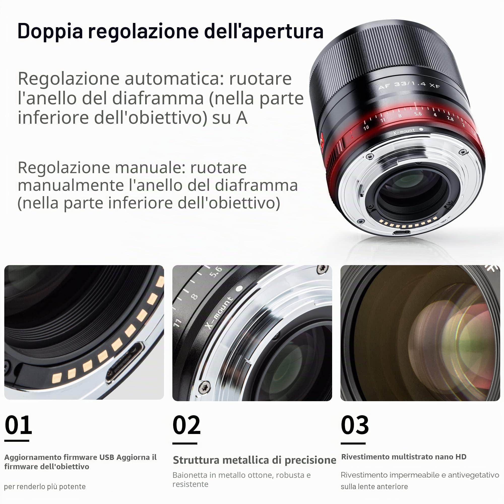VILTROX 33mm f1.4 STM XF Auto Focus Obiettivo APS-C Compatta Grande apertura Obiettivo per Fujifilm X-mount Fotocamera X-T3 X-H1 X20 X-T30 X-T20 X-T100 X-Pro2