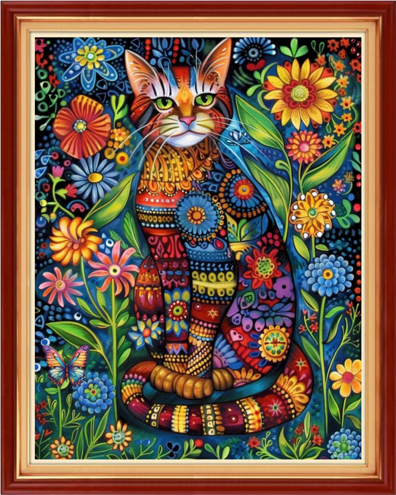 Artvxeay Stamped Cross Stitch Kits - Embroidery Kits for Beginners Cross Stitch Kits for Adults 11 CT Printed Patterns Needlepoint Kits - Colorful Cat Flowers 16x20 inch
