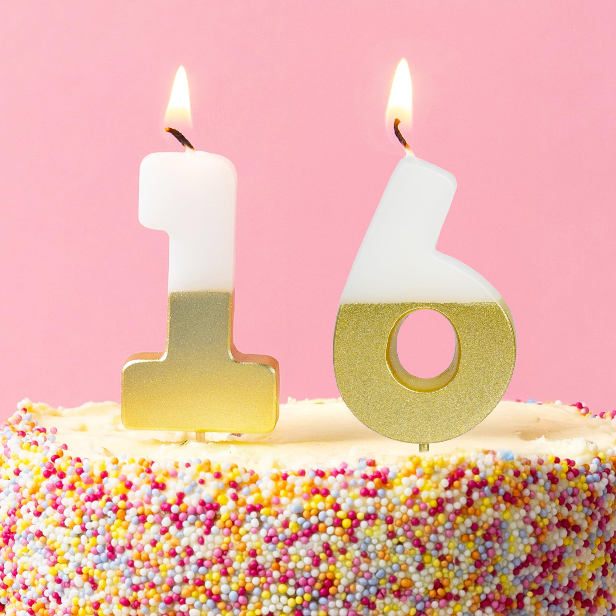 Talking Tables 16th Birthday Candles | Premium Gold Number Cake Toppers for Cakes and Party Decorations | Milestone Celebration Cake Decorations Birthday Candles for Cakes, 5.5 cm Size