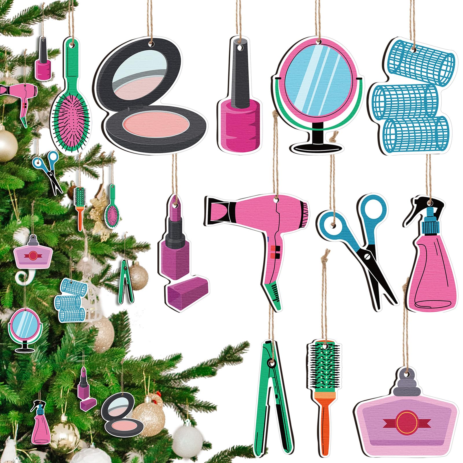 24 Pcs Hairdresser Ornaments Valentine's Day Tree Ornaments Hair Salon Decorations Gifts Wooden Hairstylist Hair Salon Makeup Decorative Hanging Ornaments for Hair Salon Home(Women)