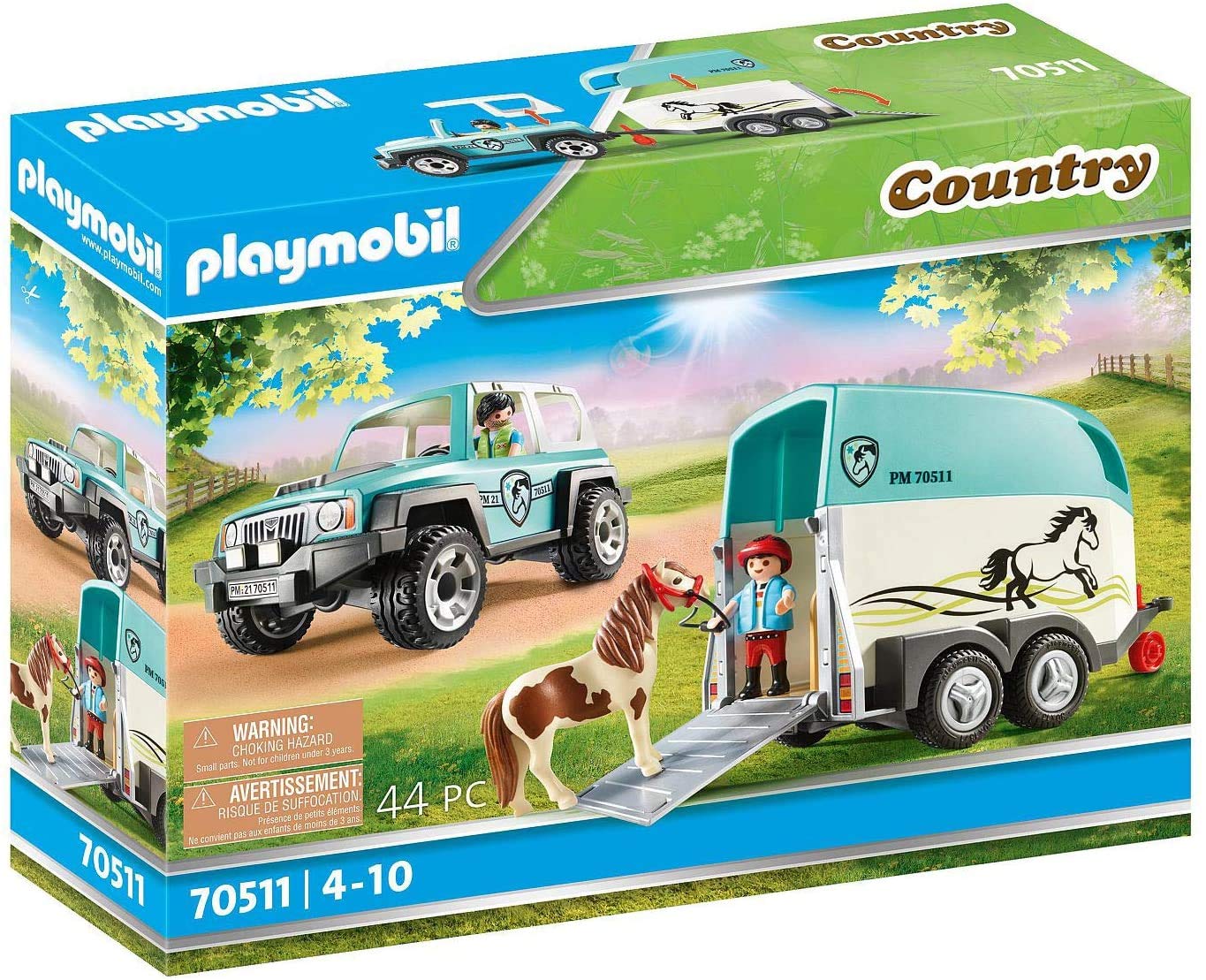 PLAYMOBIL Country 70511 Coche con Remolque para Poni, Juguetes para niños a Partir de 4 años