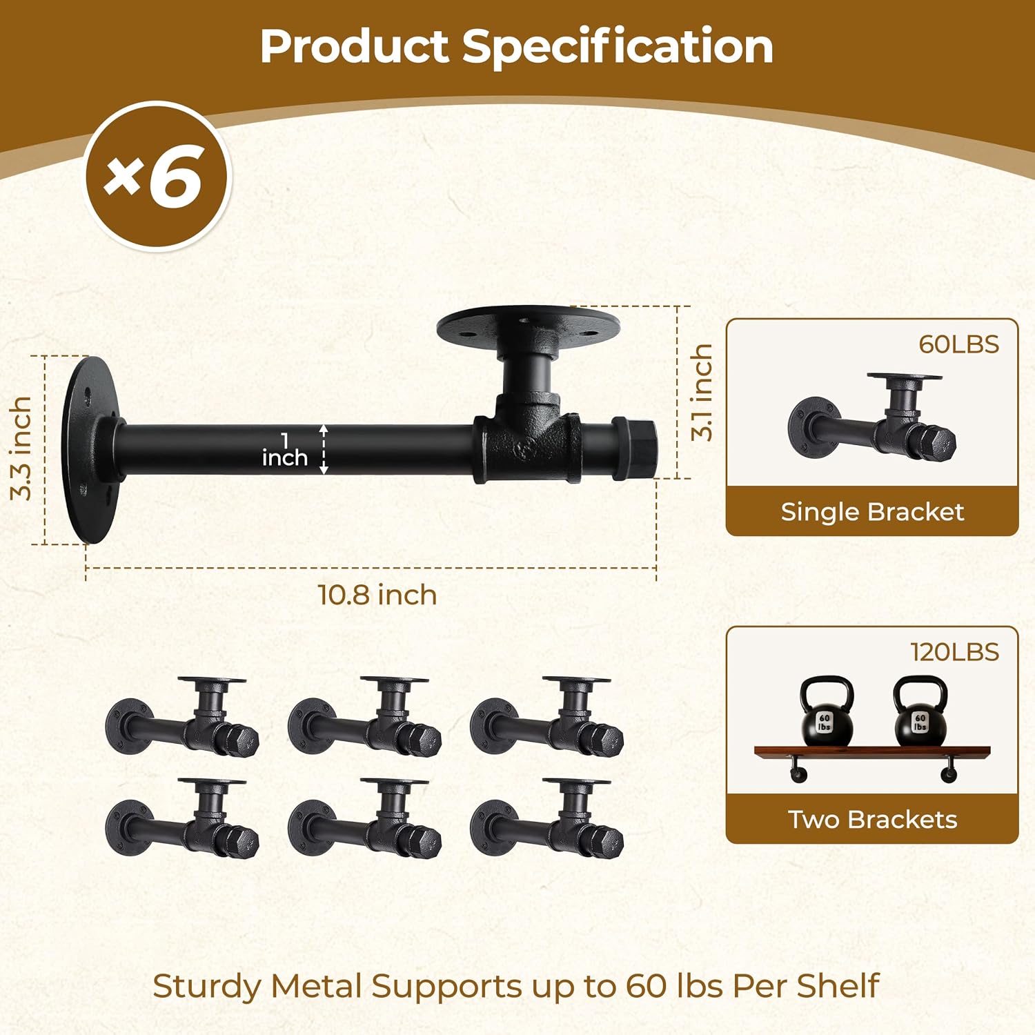Industrial Pipe Shelf Brackets for Floating Shelves,Heavy Duty Bracket image 2