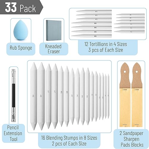 Miniatura 2 de Mr. Pen - Tocón de mezcla, 33 piezas, tocones de mezcla para dibujar, lápices de sombreado para dibujar, lápiz de mezcla, tortillones, sacapuntas de