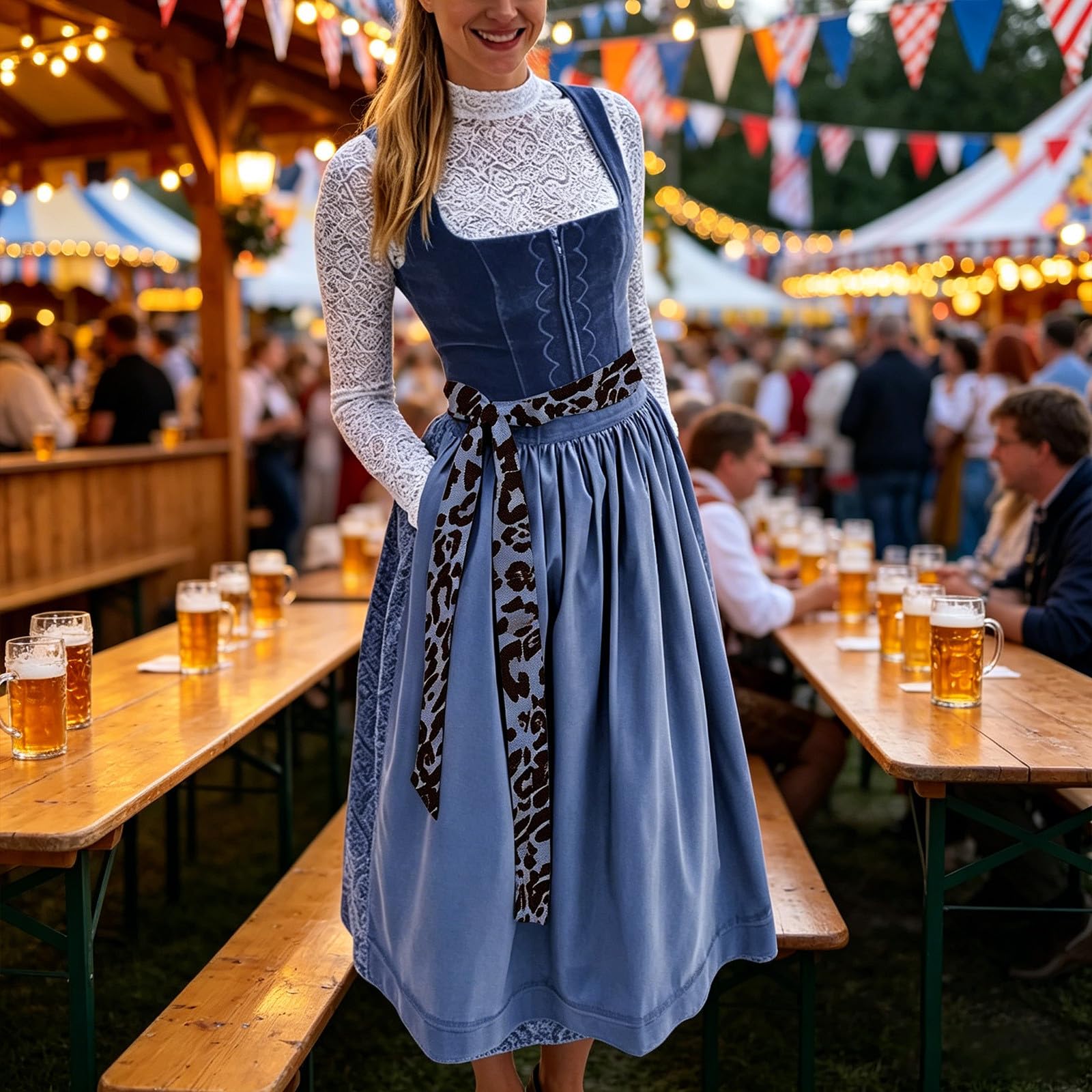 Generisch Dirndlkleid Damen Dirndl Trachtenkleid Trachtenrock Dirndlschürzen Lang Kleider Schürze Mädchen Midi Dirndlbluse Trachtenmode Elegante Kostüm Baumwolle Spitze Große Größe Oktoberfest Party