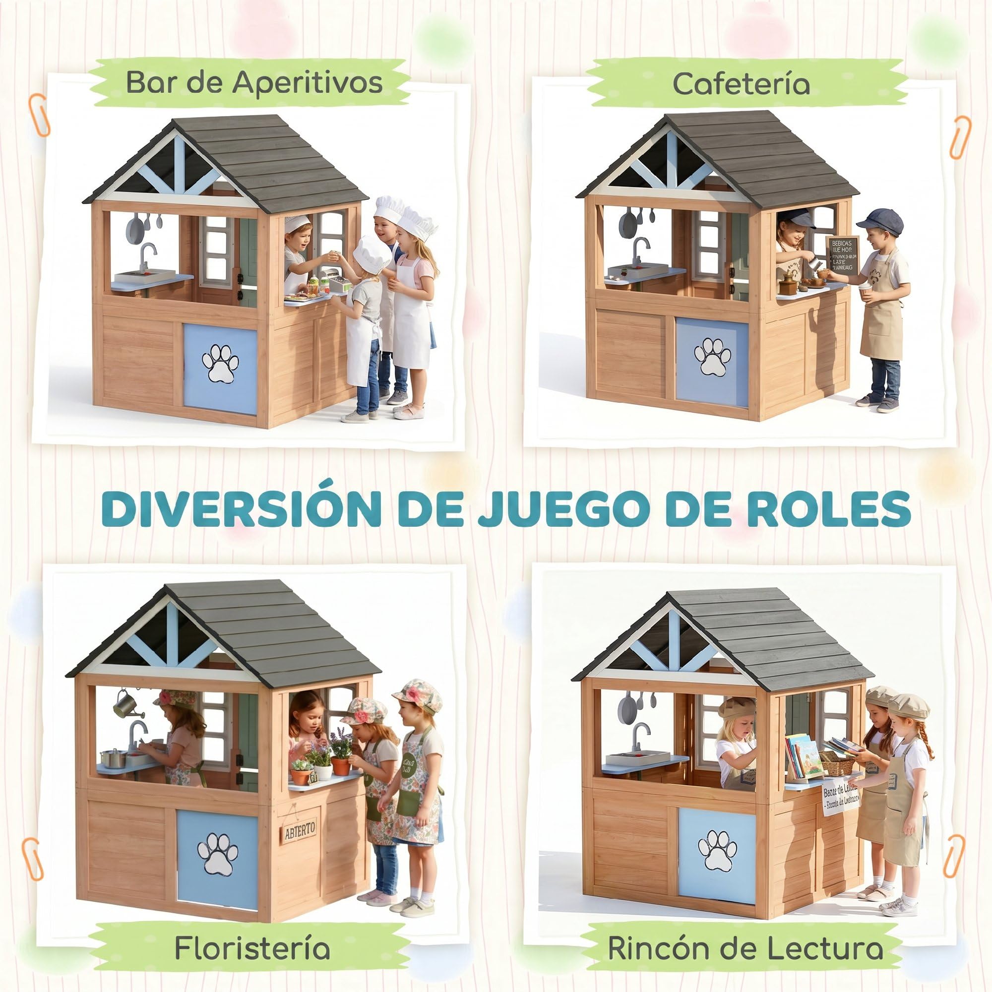 AIYAPLAY Casetta per bambini all'aperto e interno in legno, casetta per bambini, con porta per animali domestici, cucina giocattolo, mezza porta e finestre, casa da giardino per bambini di +2 anni