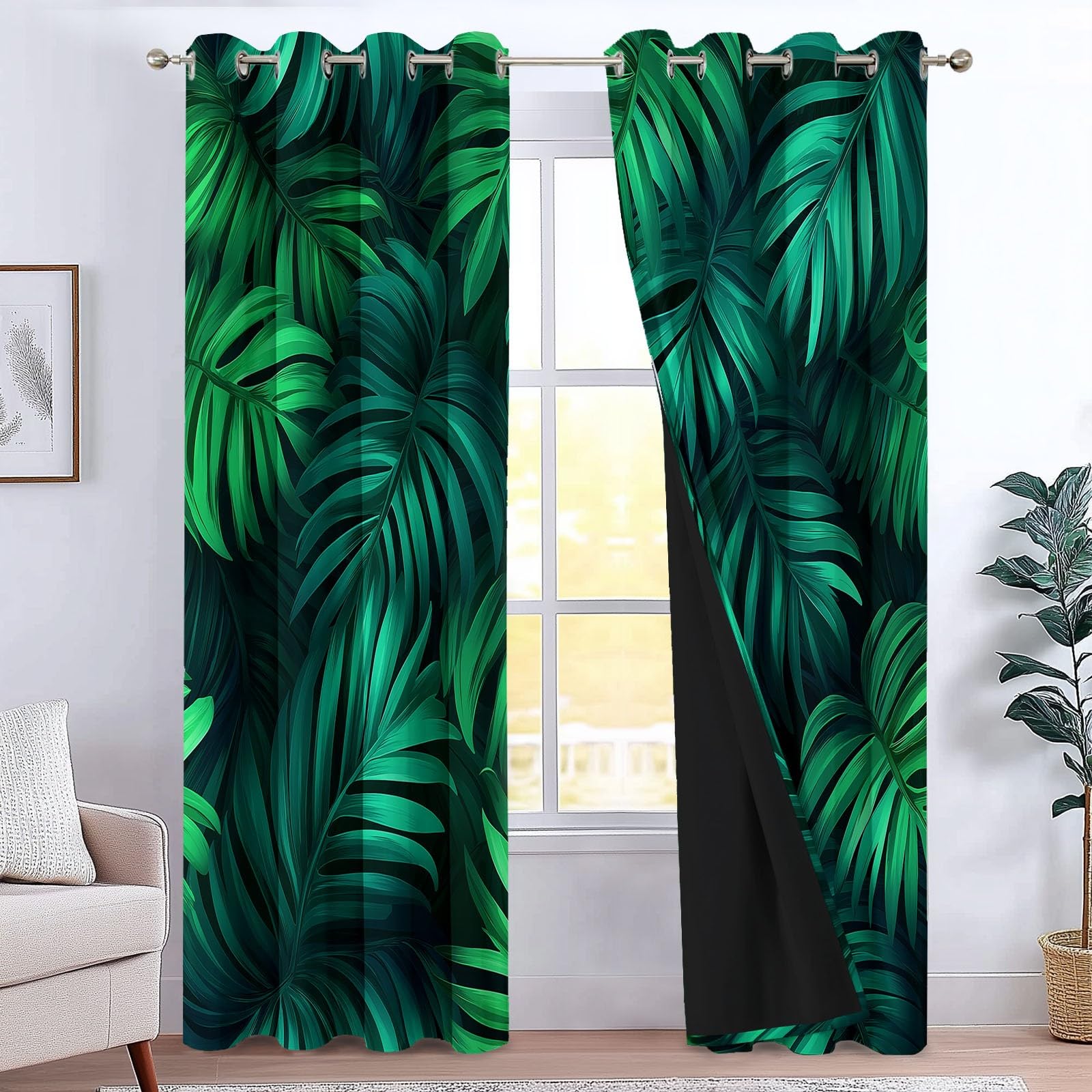 Rideaux occultants feuilles de jungle tropicale l140 x h160 cm rideau thermique