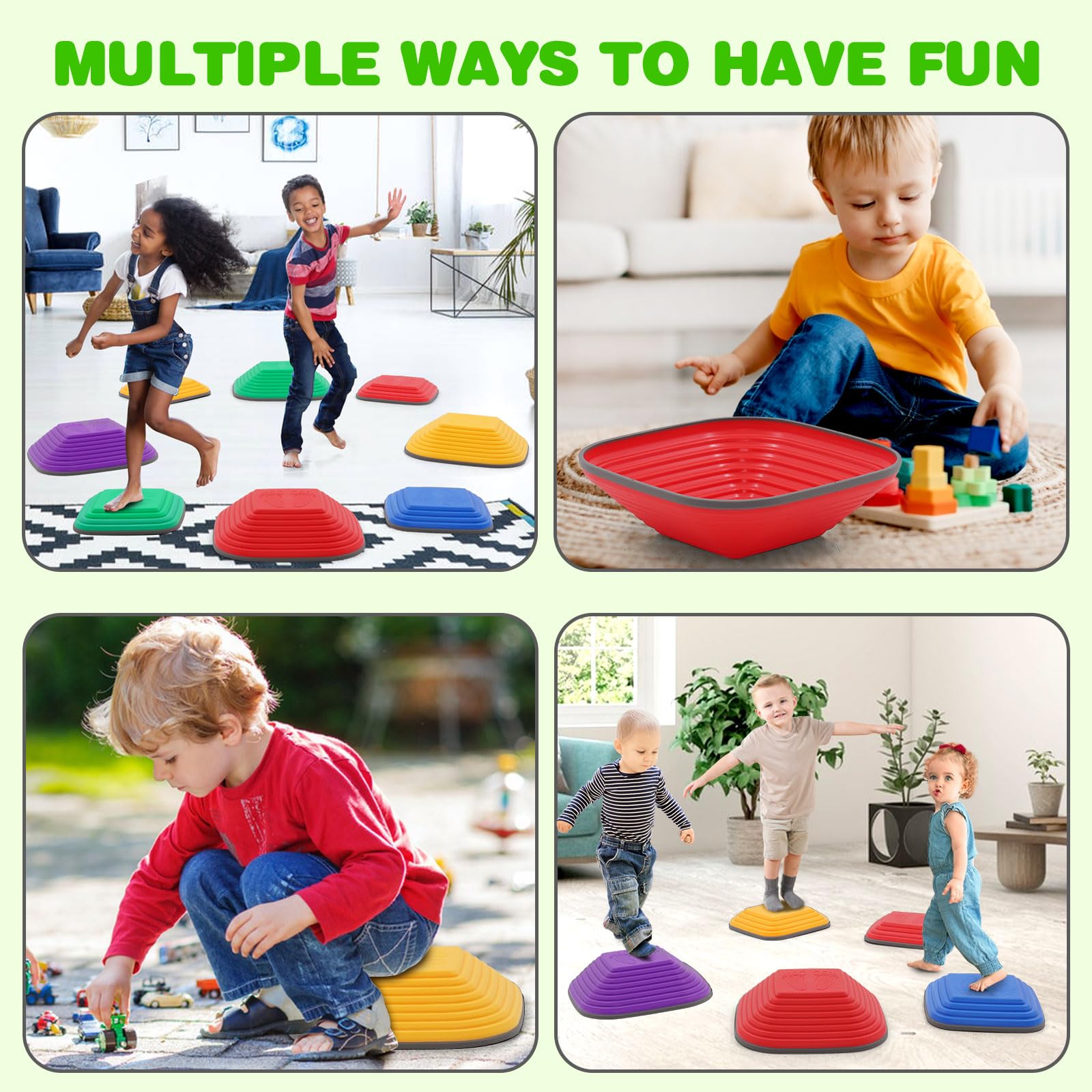 8 Piedras de Equilibrio para Niños,Piedras Apilables Antideslizante, Que Fomentan el Equilibrio y Habilidades Motoras en Niños, Curso de Obstáculos,Equipo de Juego para Jnteriores y Exteriores
