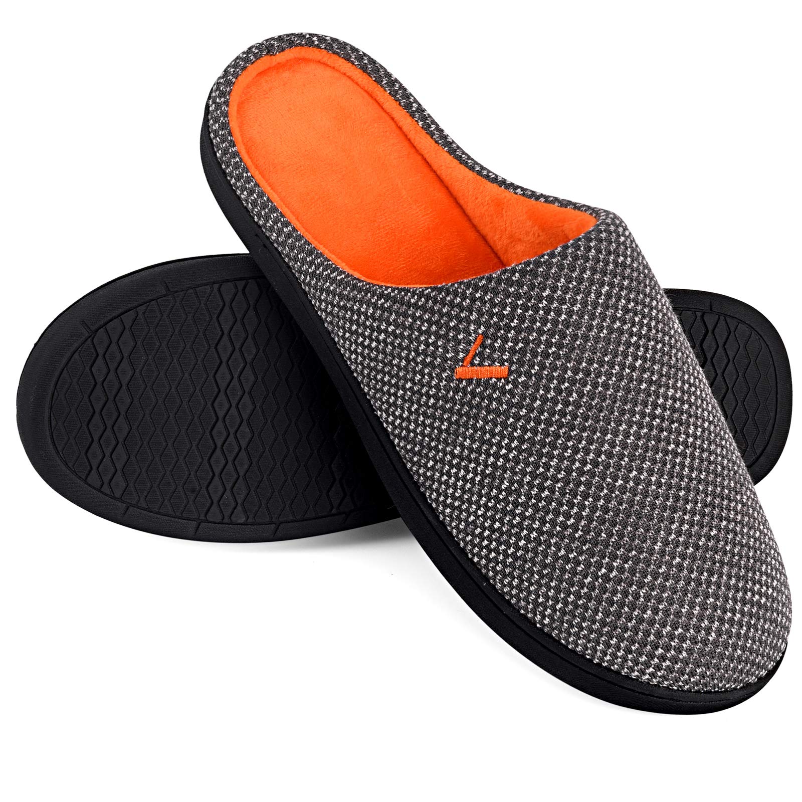 VONMAYMen's Slip On Slippers Two-Tone Memory Foam Warm House Shoes Lightweight Non-Slip Indoor Outdoor grey Size: 9-10