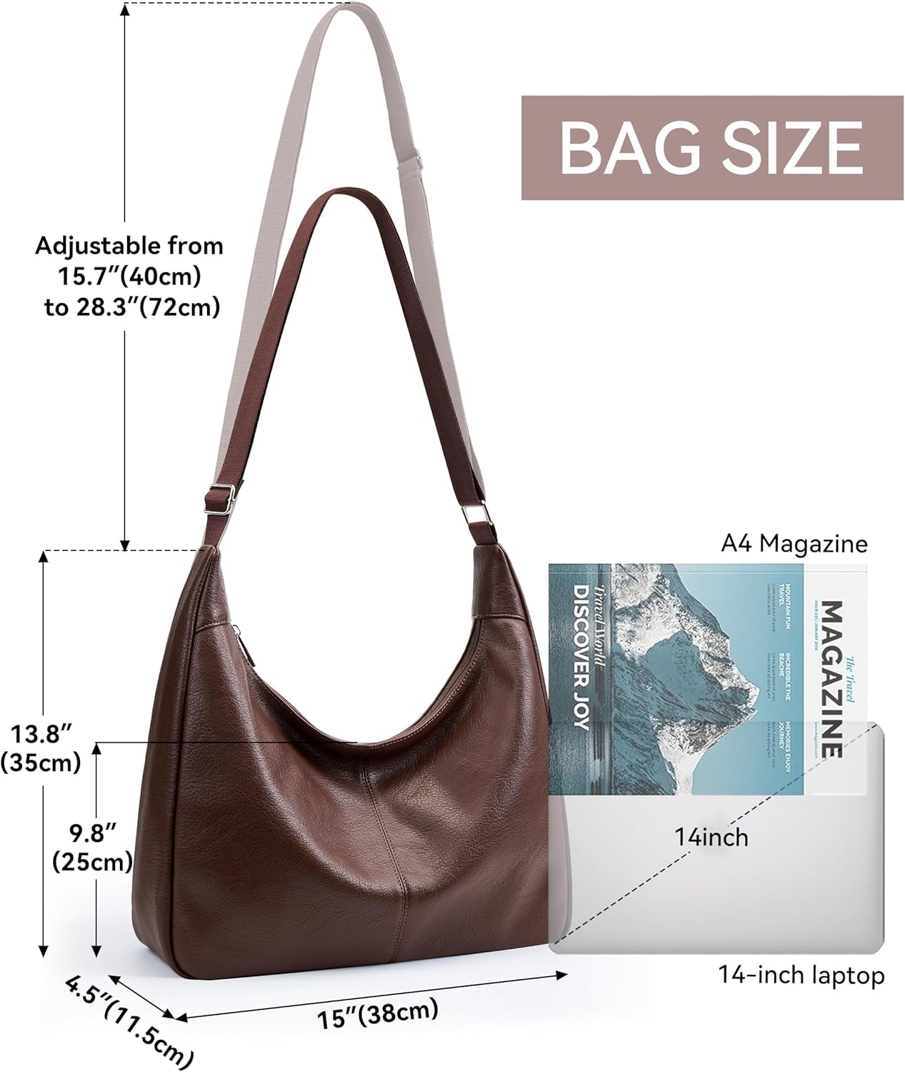 WLLWOO Vegan Leather Slouchy Hobo Bag Women Casual Soft Tote Handbag Vintage Crossbody Adjustable Shoulder Purse Daily Work - Image 7