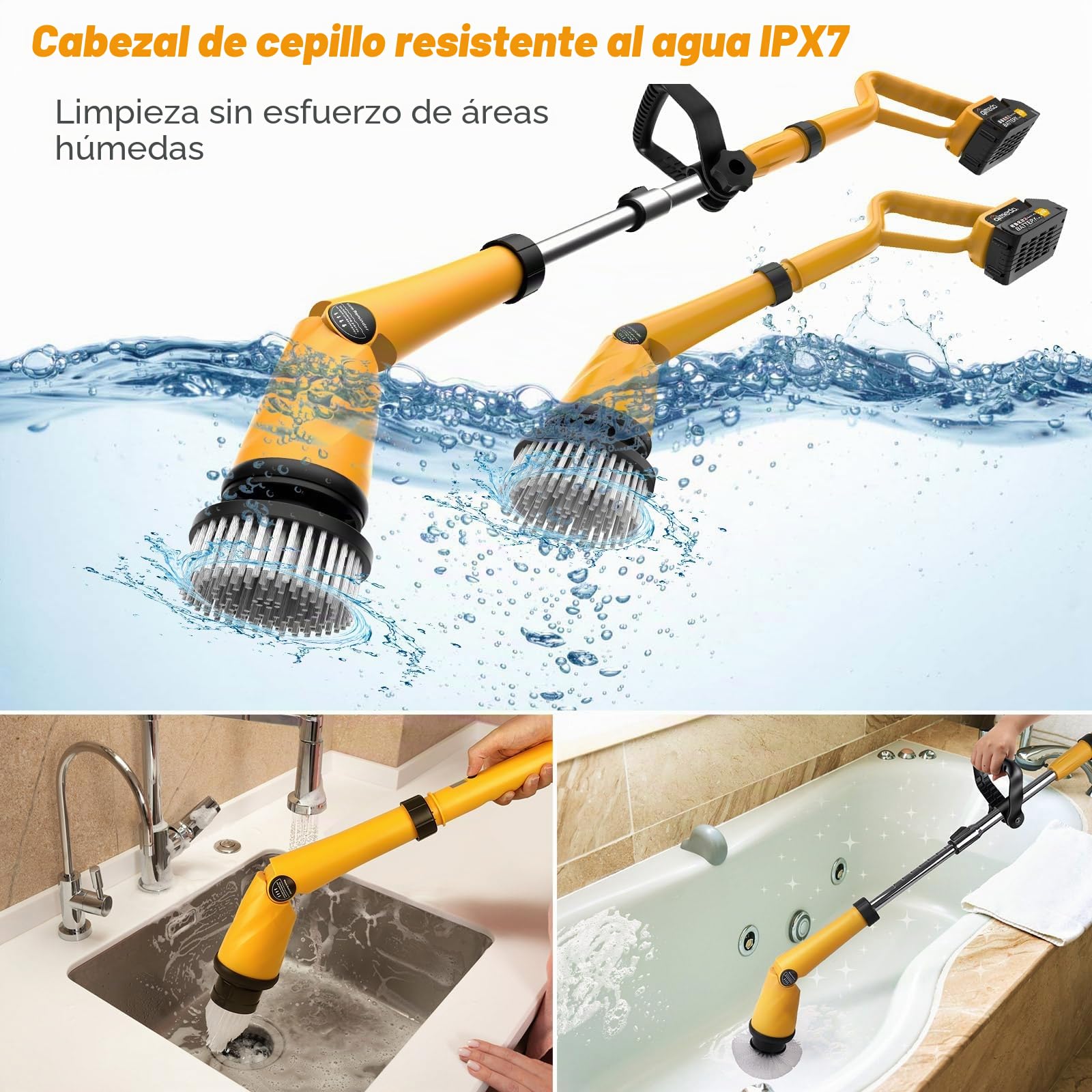 Qimedo Scrubber eléctrico 1500 RPM Power Scrubber con batería Recargable Cepillo de Limpieza eléctrico con 8 Cabezales Intercambiables para Ducha, baño, Suelo y Fregadero