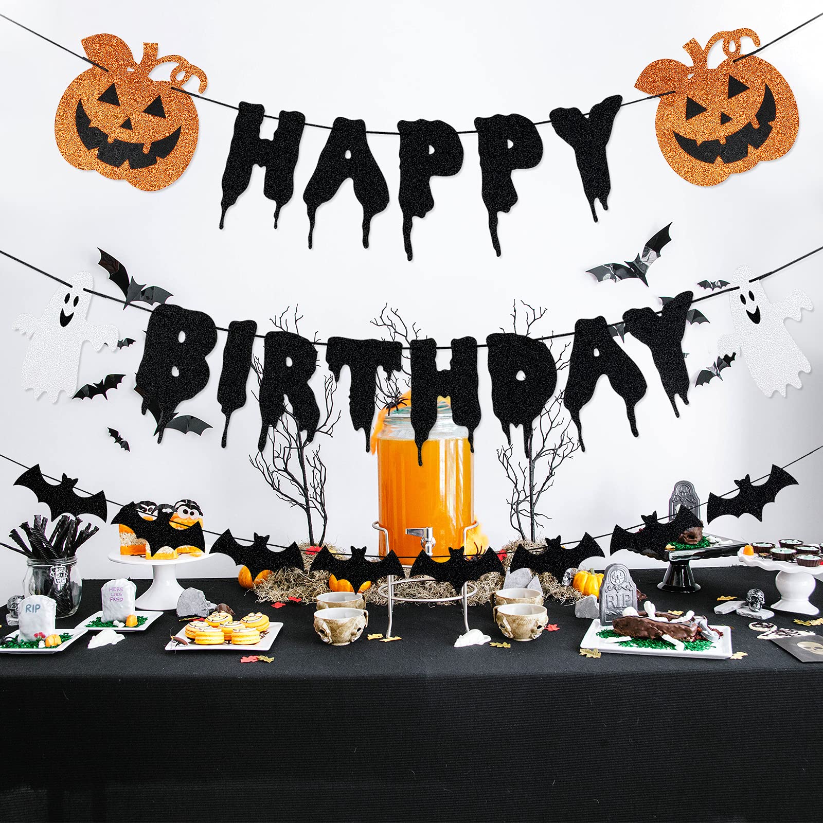 Coolflash 3PCS Happy Halloween Banner Boo Banner,Pumpkin/Bat/Skull Halloween Bunting Boo Banner Halloween Party Decorations- Halloween Pumpkin Garland Halloween Party Sign/Halloween/Photo Prop
