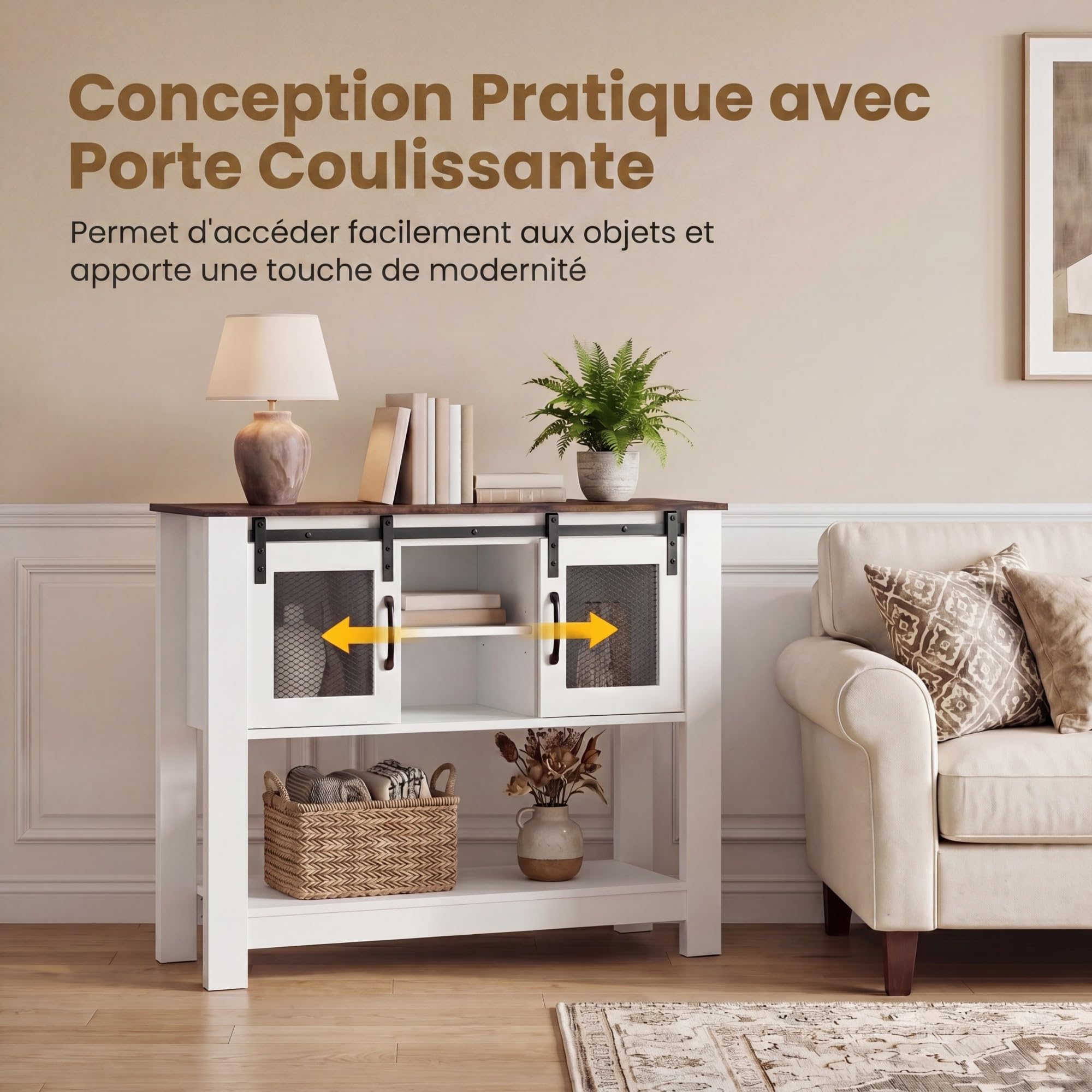RELAX4LIFE Buffet Cuisine Blanc 100 CM avec 2 Portes Coulissantes