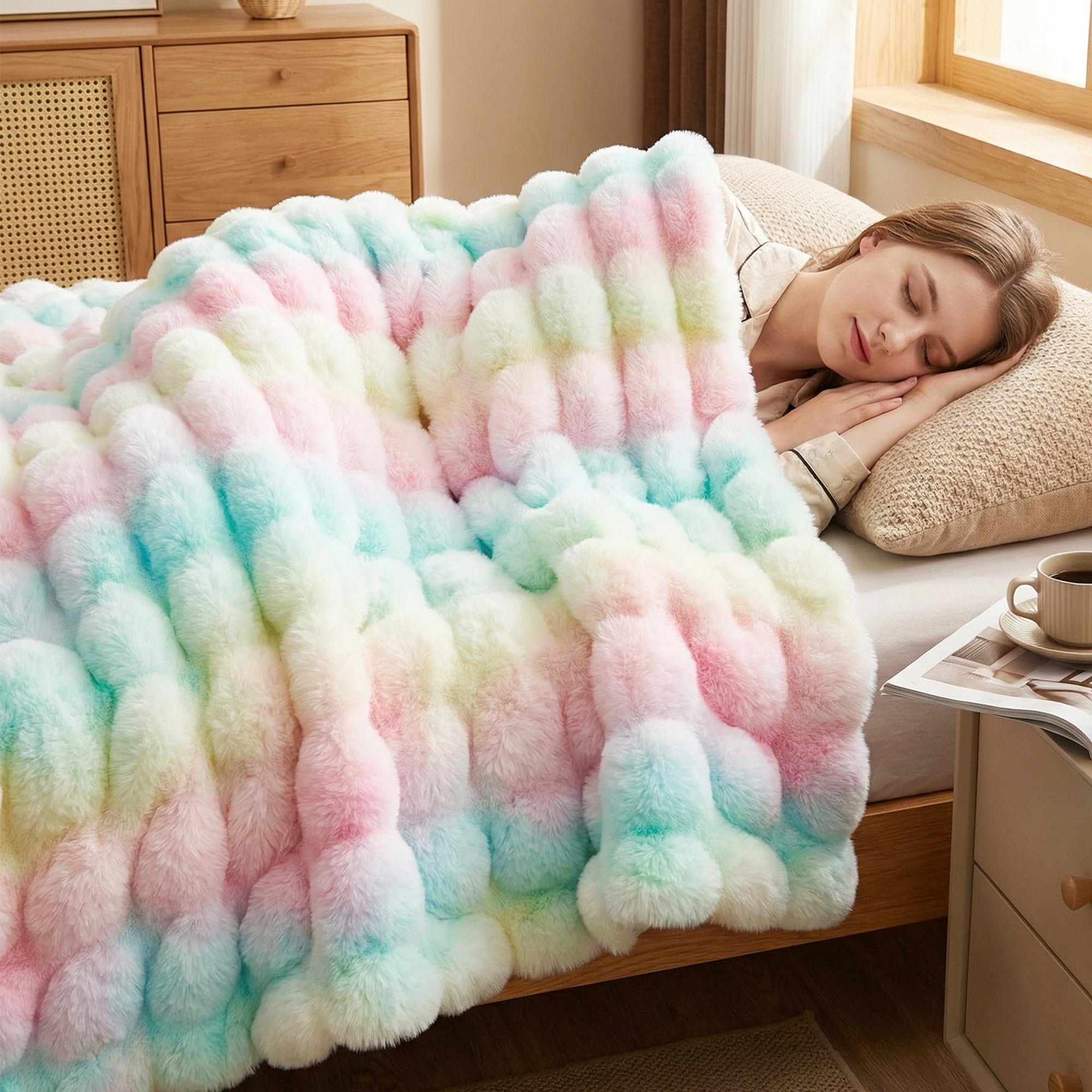 Amazon.com: DREAMNINE Soft Faux Bubble Rabbit Fur Throw Blanket