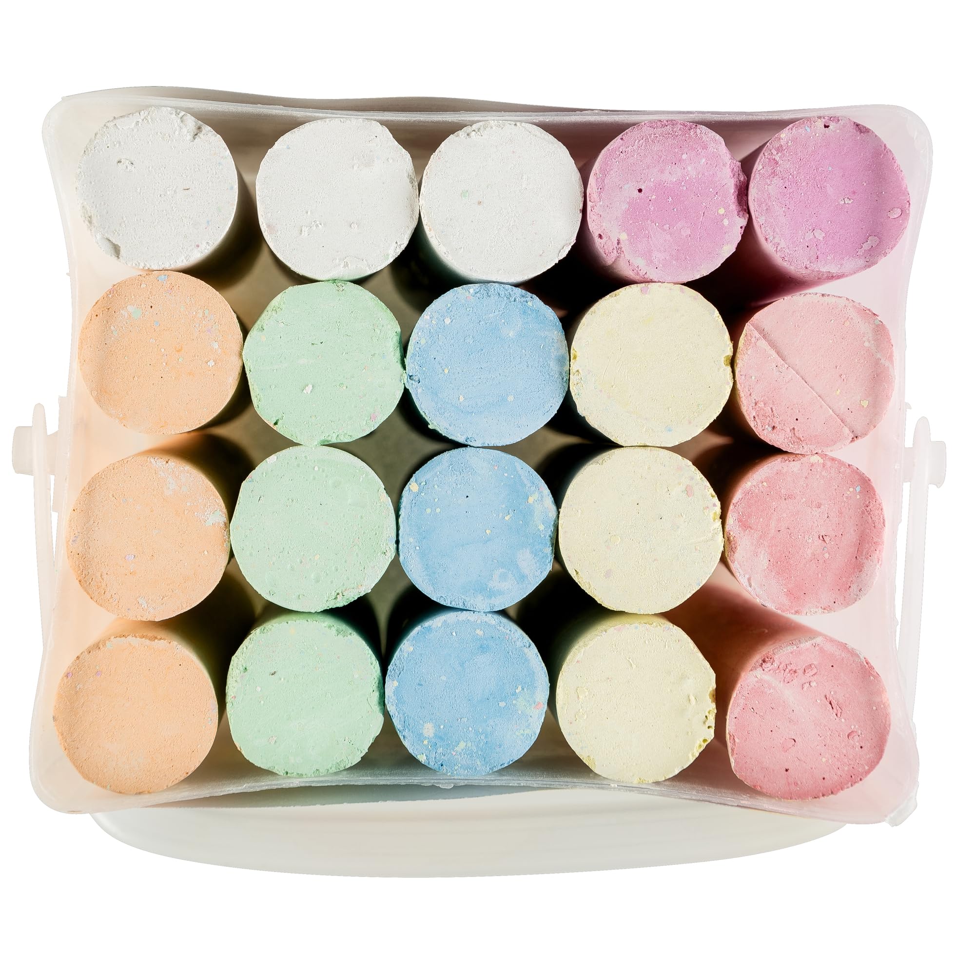 Idena 90442 - Gesso Stradale in Secchiello con Manico, 12 scatole con 20 Bastoncini ciascuna in 7 Colori, Gesso Stradale per dipingere Asfalto, pavimentazione o Cemento