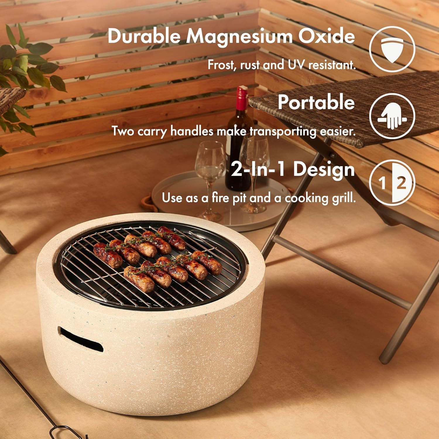 Braciere da esterno, leggero, rotondo, a carbone, con griglia per barbecue, bacino per carbone, copertura e forchette per riscaldamento e barbecue in giardino