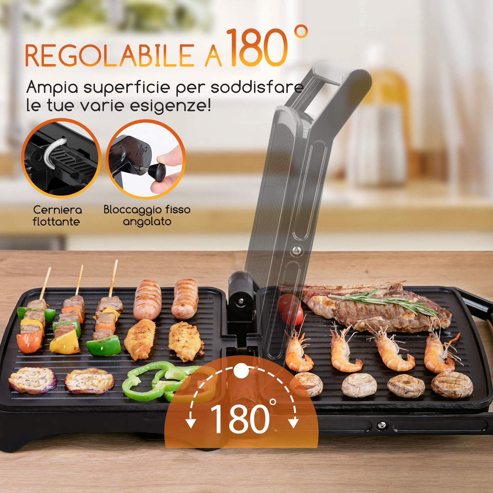 Aigostar Tostapane Piastra 3 in 1, Tostiera Elettrica con Piastre Panini Antiaderenti, 1800 W, Bistecchiera Elettrica con Regolatore di Temperatura, Apertura a 180°, Vassoio Raccogligocce, Calore