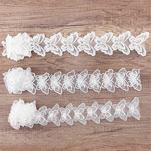 Miniatura 5 de 3 yardas bordadas de mariposa con borde de encaje, apliques de tela de encaje de organza blanca de 2.8 pulgadas de ancho para coser, decoración de