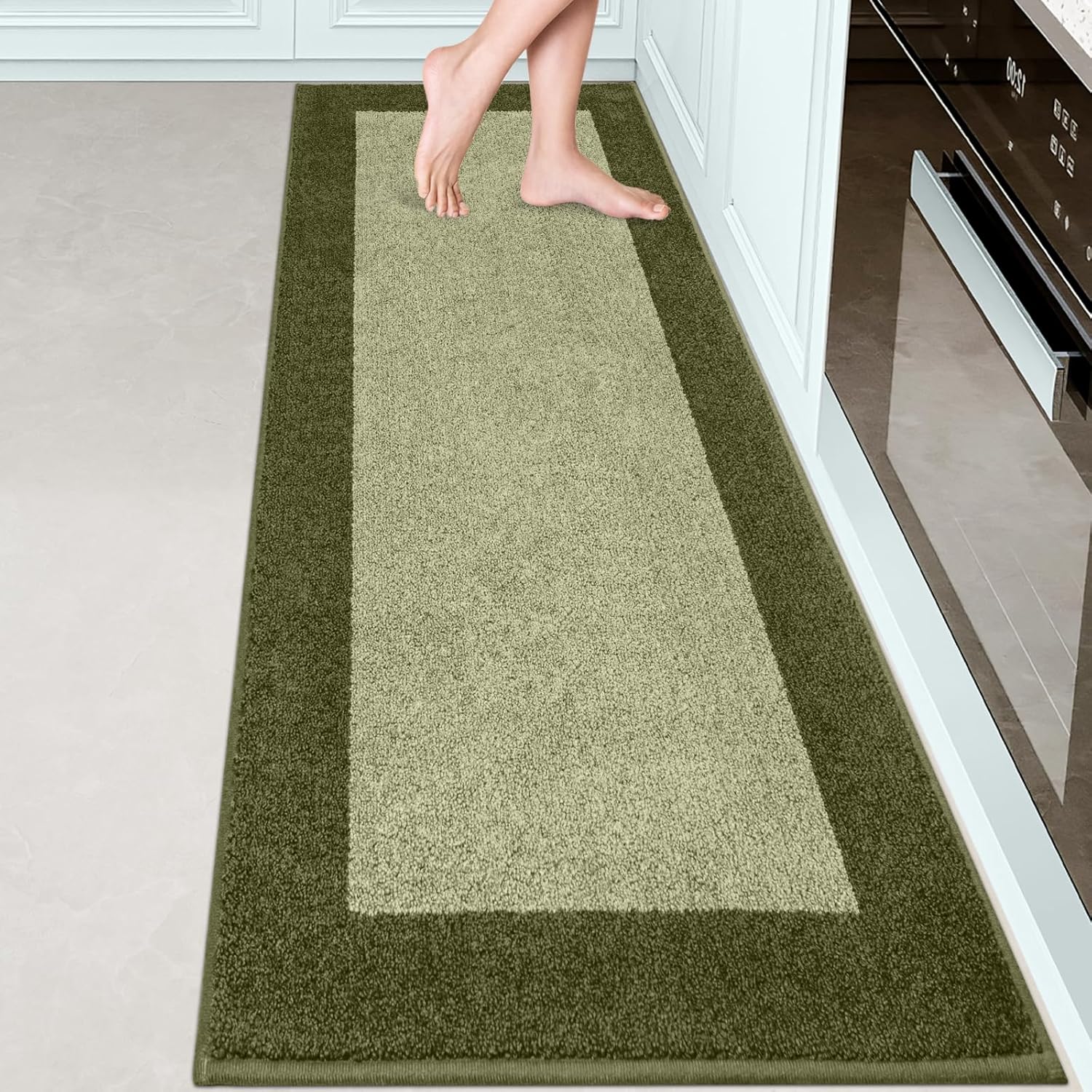 Machine Washable Runner Rug 24" x 84", Non Slip Kitchen Mat for Floor, Absorbent Entryway Rug for Kitchen, Bedroom, Hallway, Bathroom, Door (Roll Packing) 2' x 7' (Rectangular) Sage Green