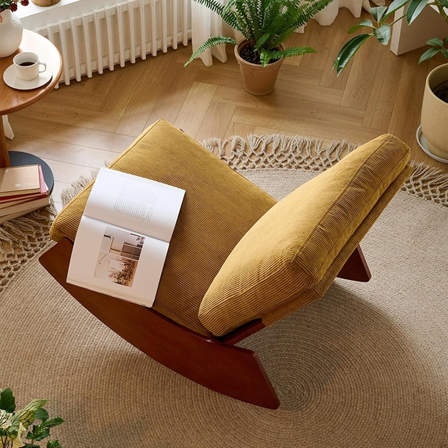 Modern with High Backrest,Teddy Fabric Rocker Glider,Upholstered Plush Seating Glider, for Patio, Backyard, Balcony, Porch, Yellow