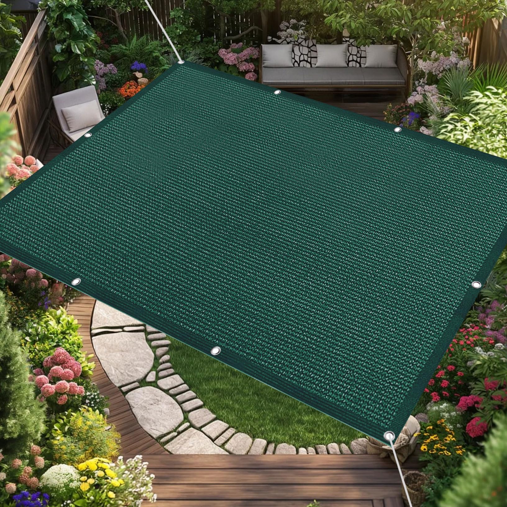 Voile d'ombrage rectangulaire 5.5 x 6 m haut de gamme vert foncé