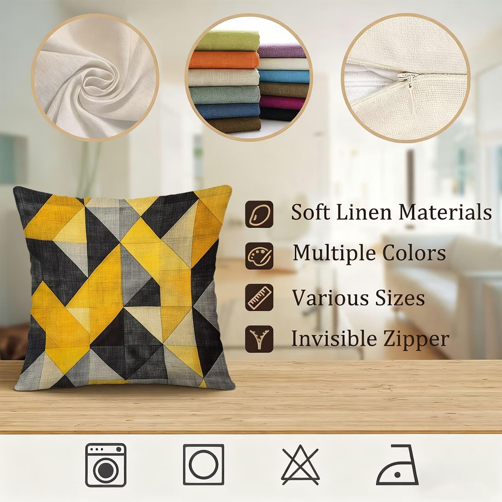Pomarańczowy Pokrowiec na poduszkę 65 x 65 Geometria Poszewka na poduszkę 65x65 Poduszki Sofa Pościel Poszewki Kwadratowe Poszewki na poduszki Zestaw 4 Ochraniaczy na szyję Poduszka do sypialni E-535