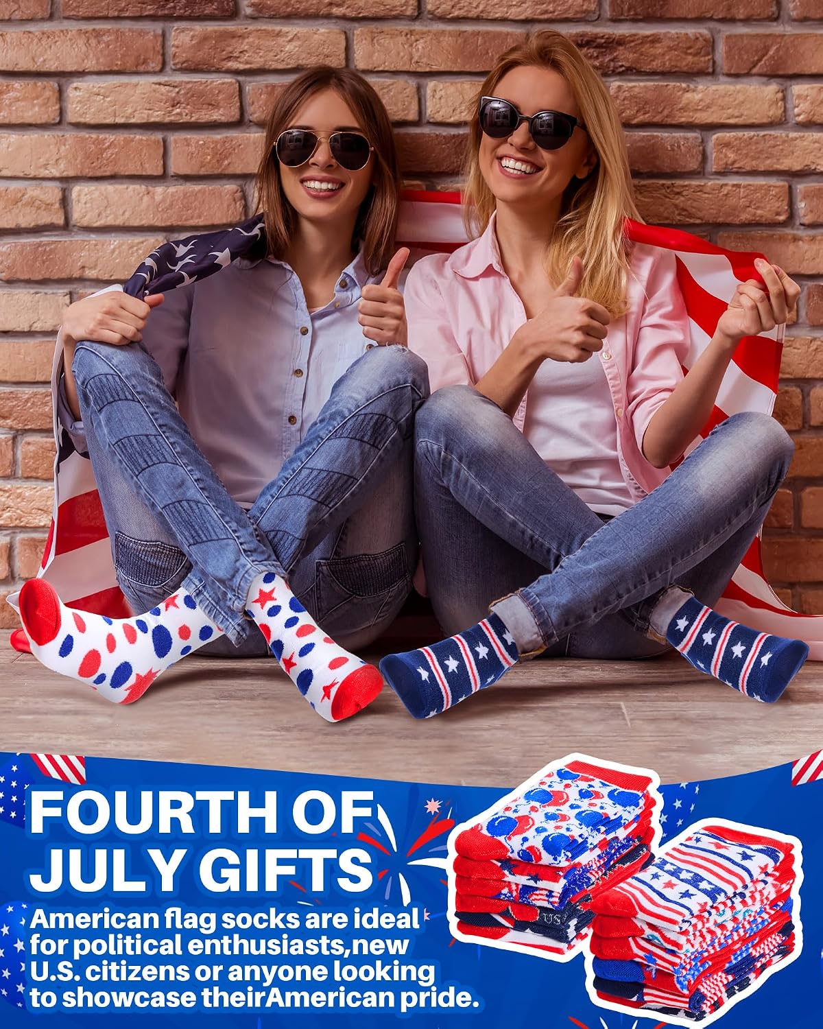 Ramede 48 Pairs 4th of July American Flag Socks Bulk for Men Women Patriotic Crew Socks Veterans Day Dress