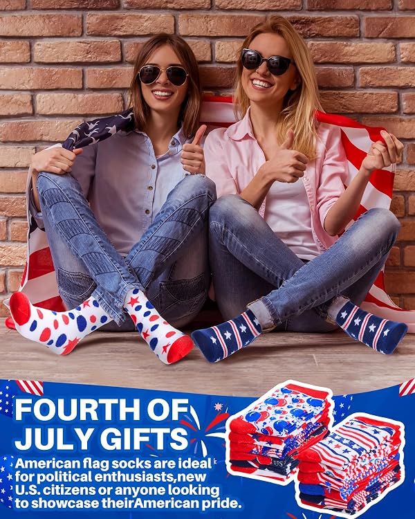 Ramede 48 Pairs 4th of July American Flag Socks Bulk for Men Women Patriotic Crew Socks Veterans Day Dress (Patriotic) by Ramede - Image 2