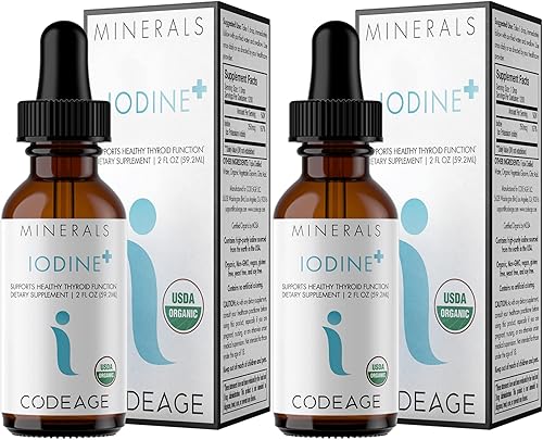 Codeage Gotas de yodo orgánico USDA 250 Mcg Suministro de 1+ año Suplemento de yodo líquido Solución de gotas de yodo Yodo puro y transparente