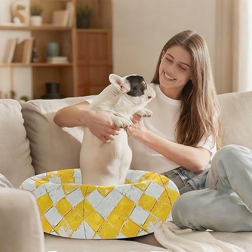 Miniatura 6 de KLL White Background Yellow diamonding Checkerboard Warm & Cozy Pet Cat Bed fluffier Cat Pillow Bed for Small Size Pets Sleeping Camas para mascotas