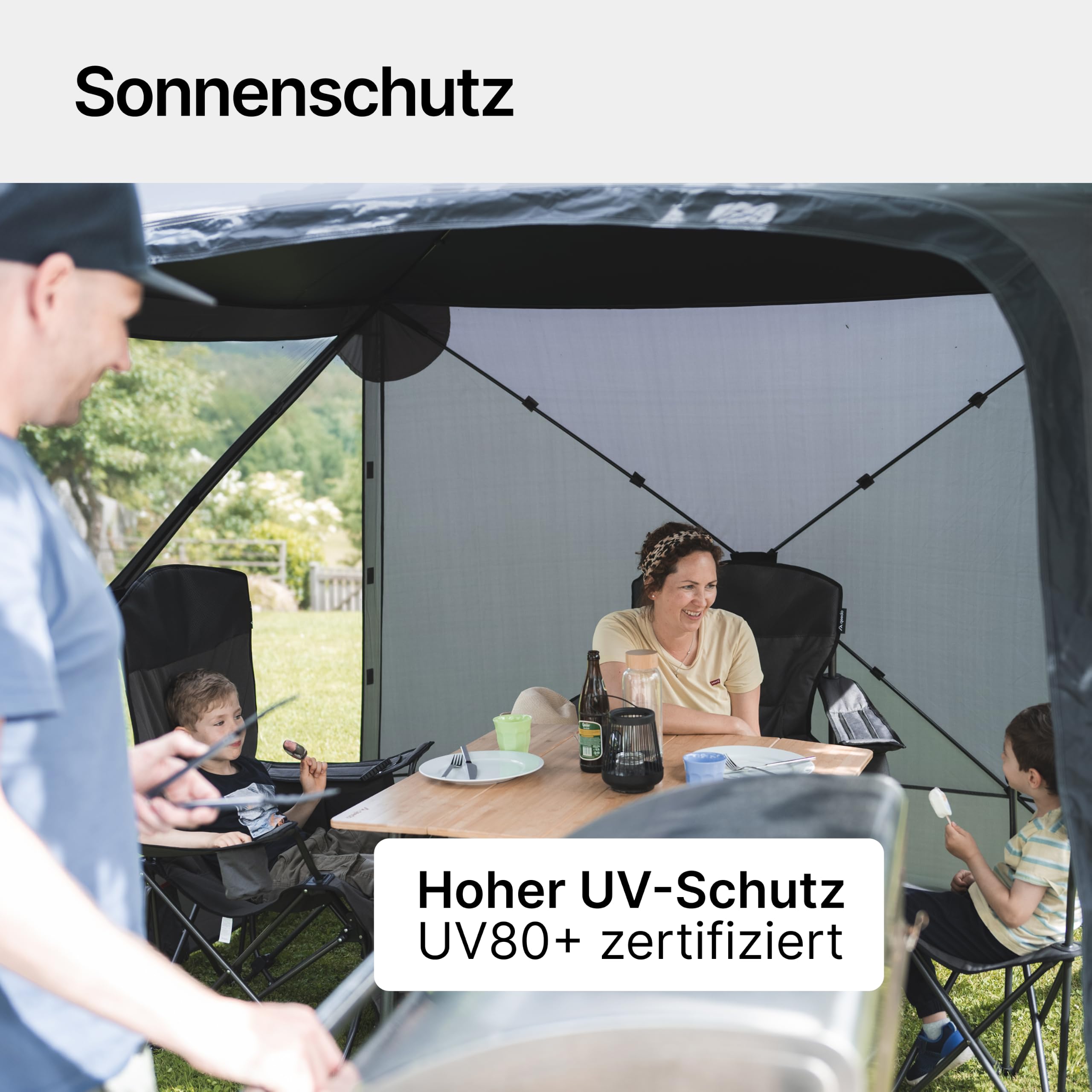qeedo Quick Hub Square Faltbarer Pop Up Pavillon 2x2m mit Schnellaufbau & UV-Schutz - wasserabweisender Camping Pavillon mit Sturmleinen & robusten Stahlheringen