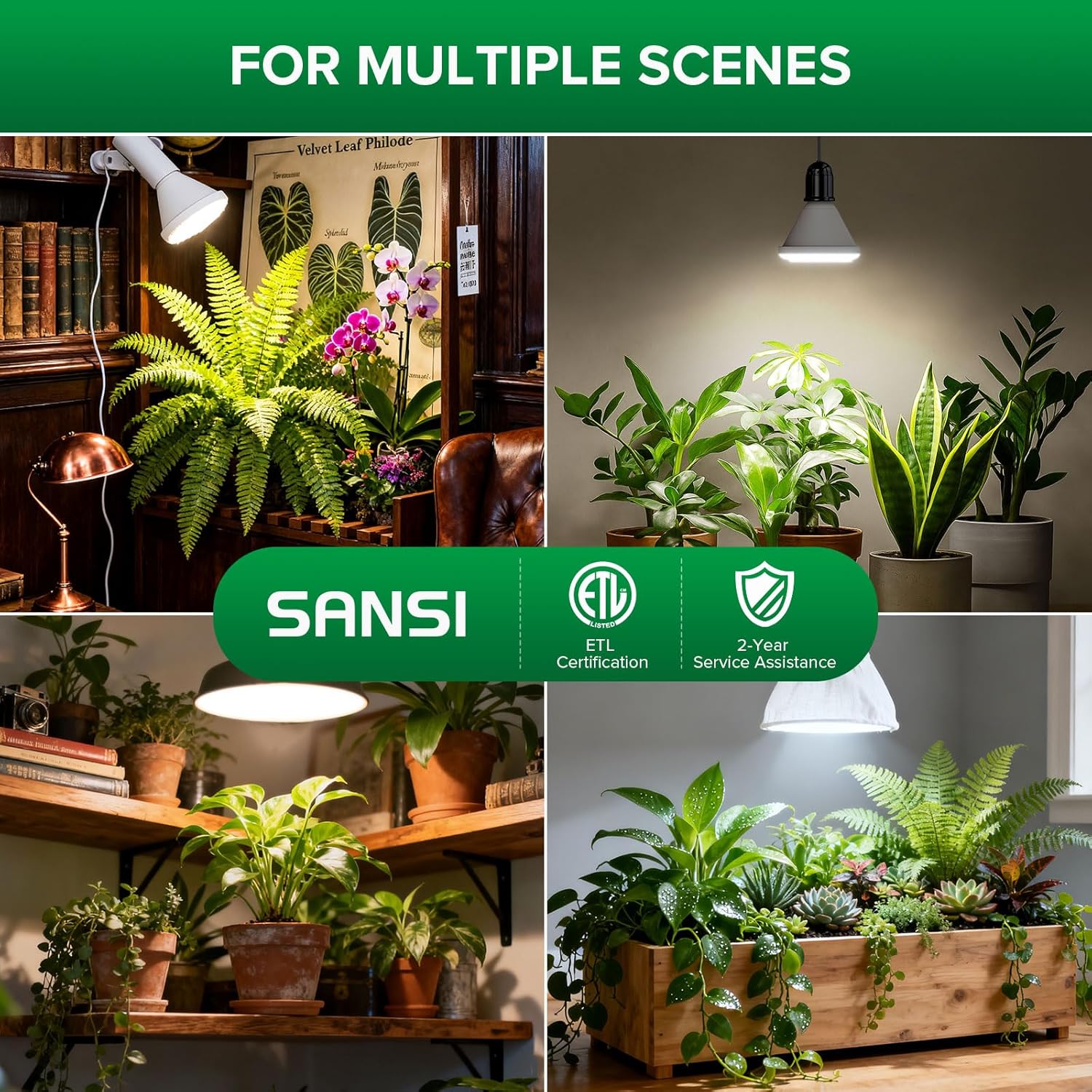 SANSI Grow Light Bulb IP54 Waterproof, 24W BR30 Plant Light Bulb for Indoor Outdoor Plants Full Spectrum(200 Watt Equiv), Energy Saving with Optical Lens for Greenhouse, Garden, E26 Base