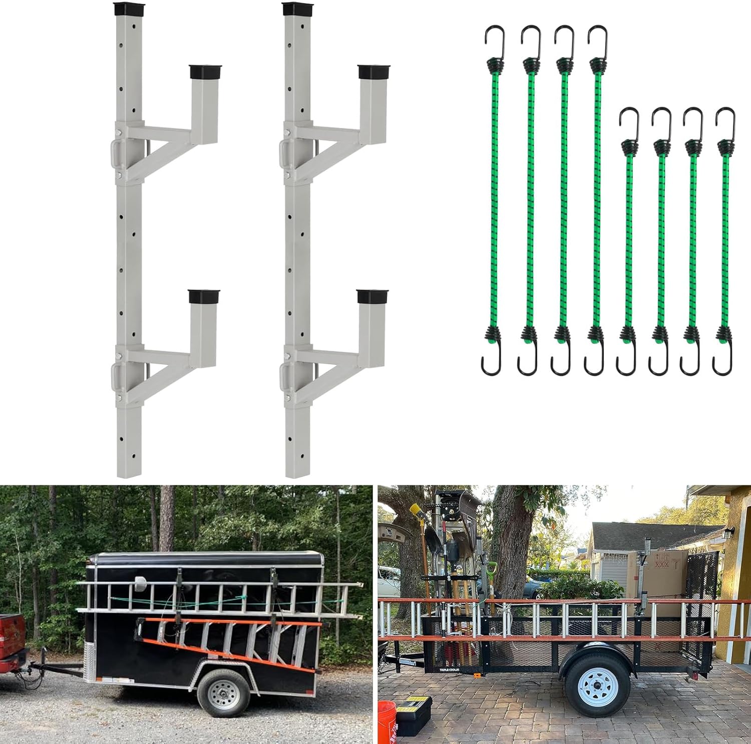 Aluminum Side Mount Trailer Ladder Rack, Lightweight Rustproof Adjustable Ladder Rack for Open and Enclosed Trailer Exterior Side Wall, 300 LBS Capacity - Carry 2 Ladder