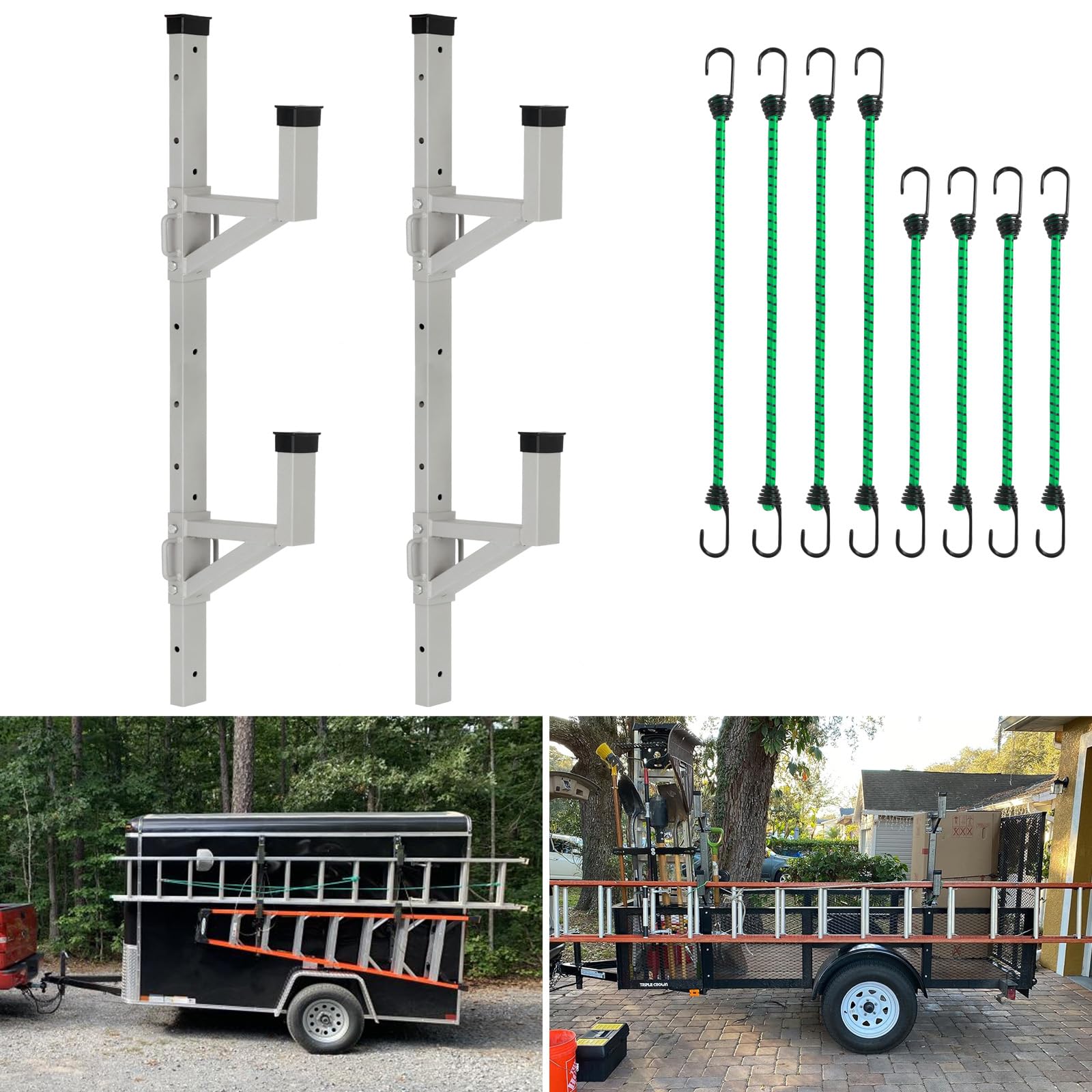 Aluminum Side Mount Trailer Ladder Rack, Lightweight Rustproof Adjustable Ladder Rack for Open and Enclosed Trailer Exterior Side Wall, 300 LBS Capacity - Carry 2 Ladder