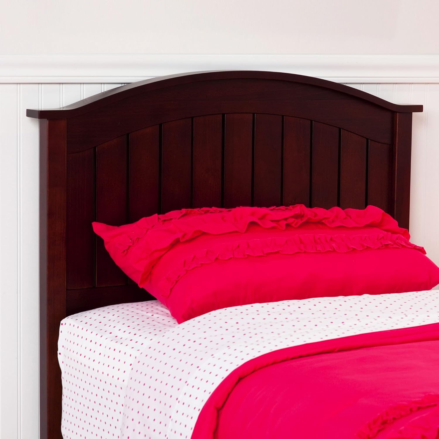 Finley Wooden Headboard Panel with Curved Top Rail Design, Merlot Finish, Full / Queen