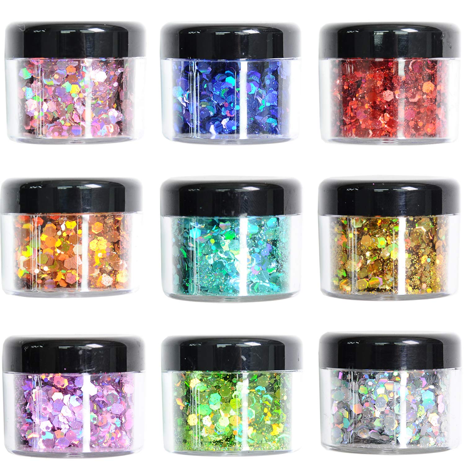 Body Glitter Wenida 9 Colors 190g Holographic Cosmetic Festival Makeup Chunky Powder for Nail Hair Eye Face Body Glitter Wenida 9 Colors 190g Holographic Cosmetic Festival Makeup Chunky Powder for Nail Hair Eye Face