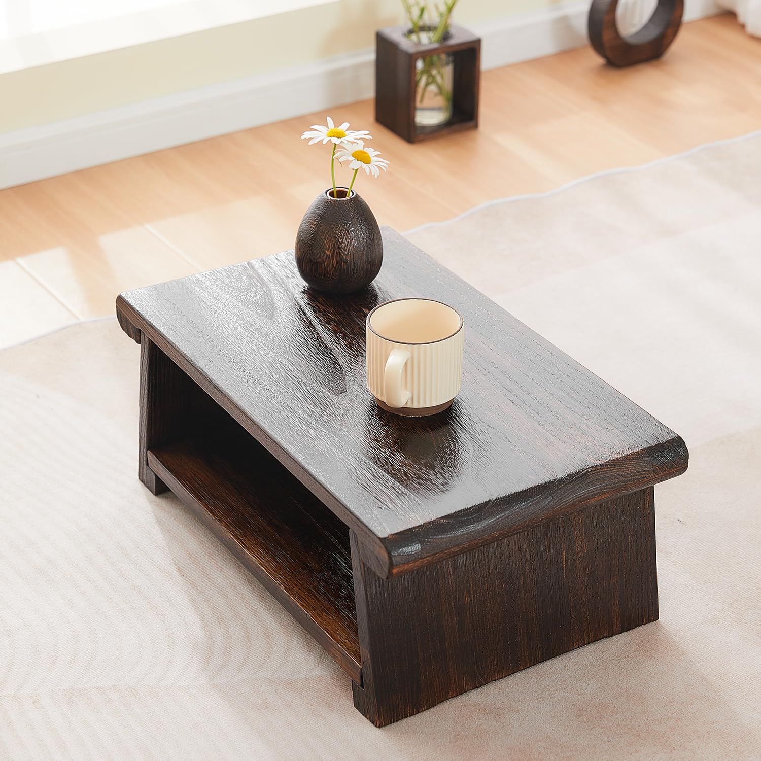 Mesa de altar japonesa, mesa de piso plegable, pequeña mesa de meditación baja de madera, mesa de centro para sala de estar, marrón, 19.7 x 11.8 x 7.9 pulgadas 6