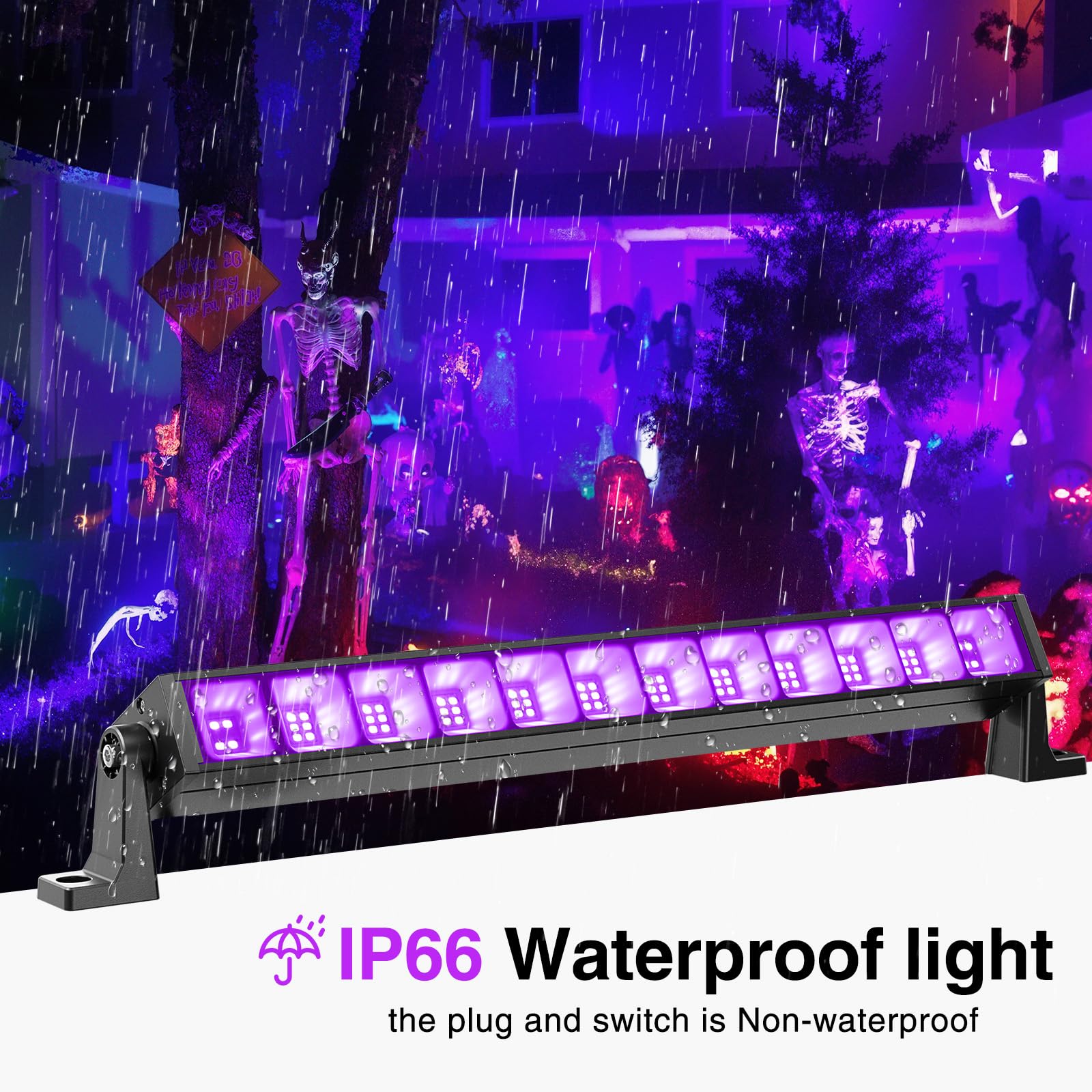 Onforu 27W LED Schwarzlicht, UV Bar Schwarzlichtlampe mit Stecker, IP66 Wasserdicht UV Strahler Außen, Fluoreszenz Schwarzlicht Strahler mit 60 LEDs, UV Licht Röhre mit Schalter für Party, Deko