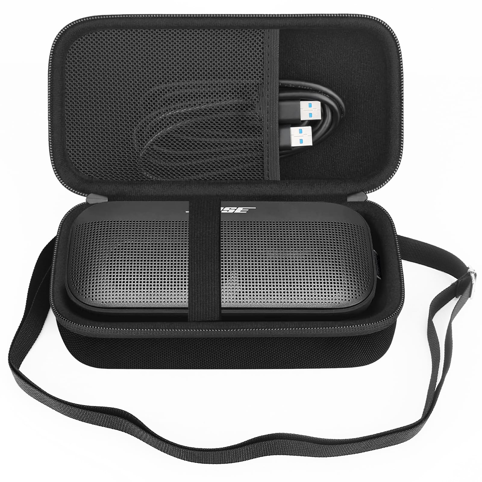 Hartschalenkoffer für Bose SoundLink Flex Lautsprecher (2. Generation & 1. Generation) - schützende, tragbare Hülle mit Netztasche für Ladegerät und Kabel （Schwarzer Koffer）