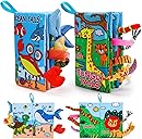 2PCS Baby Books 0-6 Months Infant Toys 0-3 3-6 6-12 Months Baby Tummy Time Sensory Toys 3 4 5 6 Month Newborn Must Haves Crinkle Touch Feel Busy Soft Books for Babies Boys Girls Christmas Shower Gifts