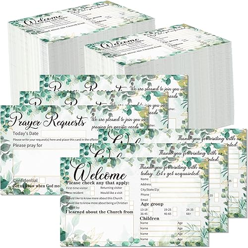 500 tarjetas de visitante de la iglesia de 3 x 5 pulgadas, hojas verdes, paquetes de bienvenida, tarjetas de oración a granel, tarjetas decorativas